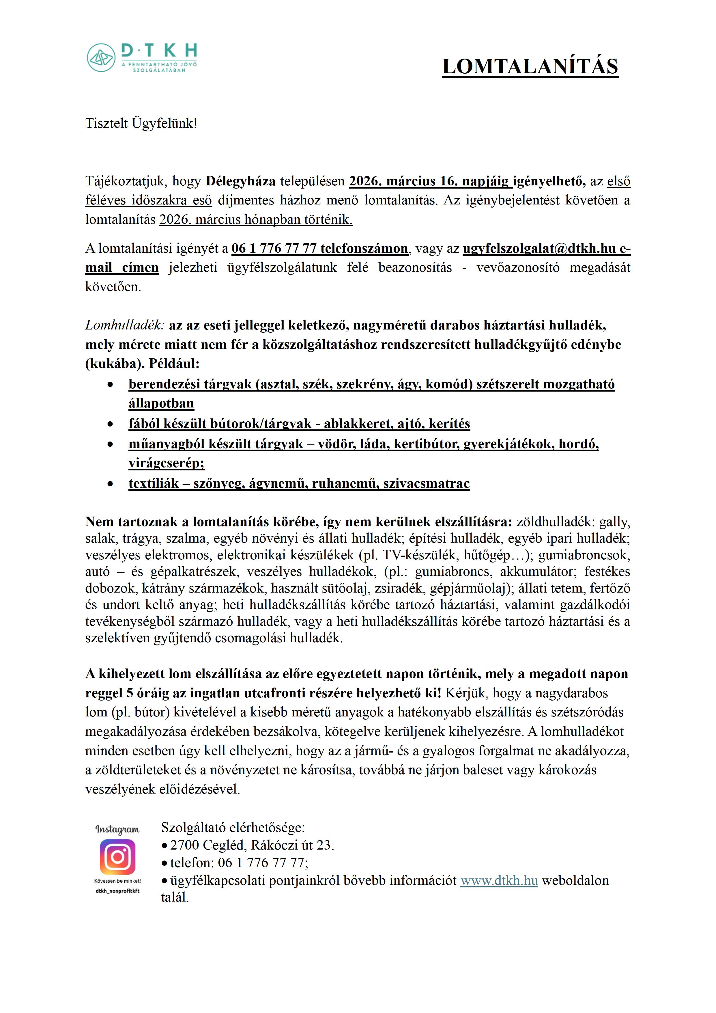 Délegyháza LOM 2026 I félév 2026