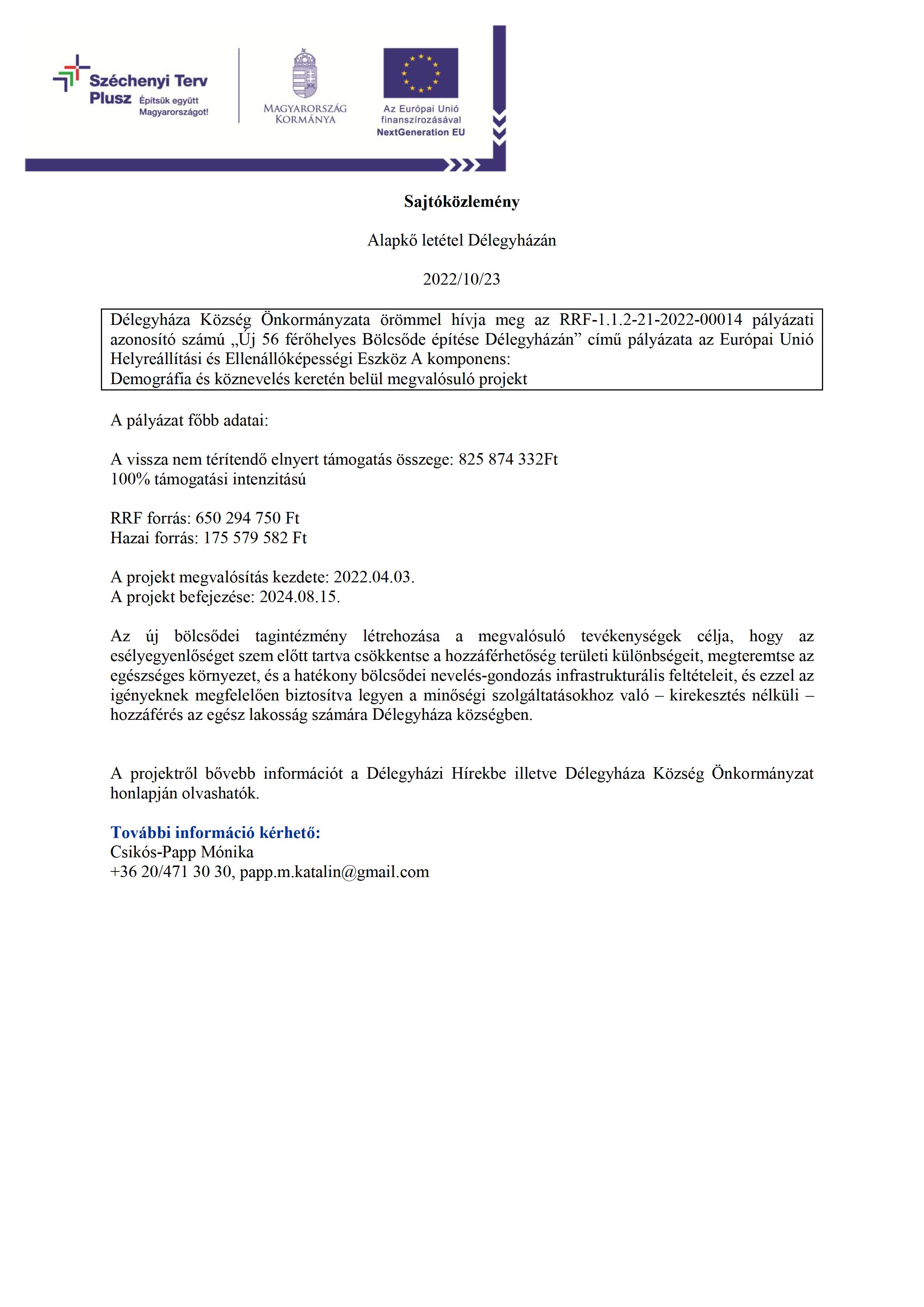 Sajtokozlemeny RRF 2022 október