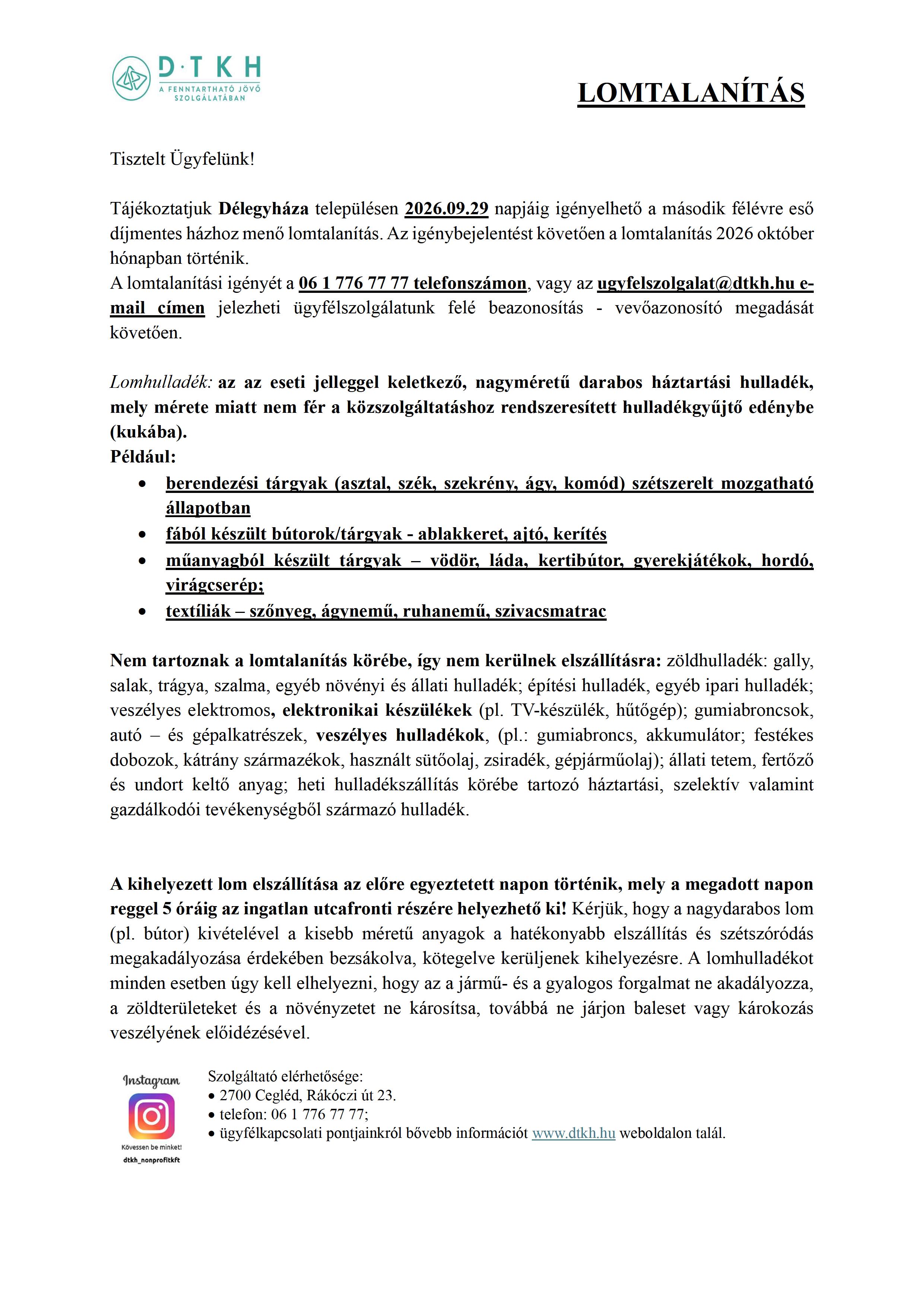 Tájékoztató LOM 2026 II.félév Délegyháza